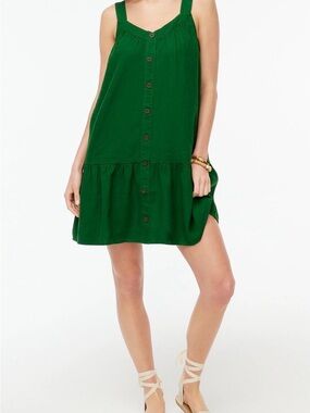 JCrewSleeveless Linen Emerald Button-Front Mini Dress